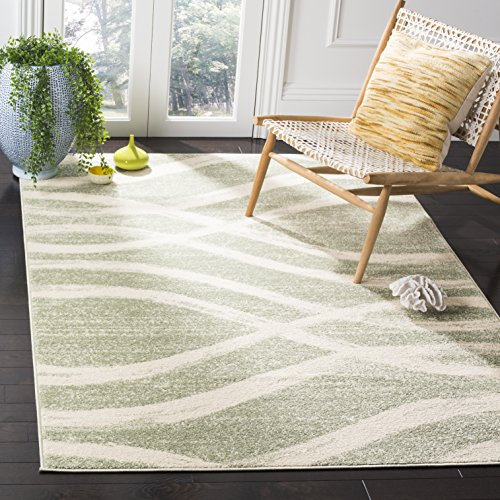 Safavieh Adirondack Tapis Moderne à Poils Courts pour Salon, Salle à Manger, Chambre à Coucher Motif Vagues Vert Sauge et crème 122 x 183 cm