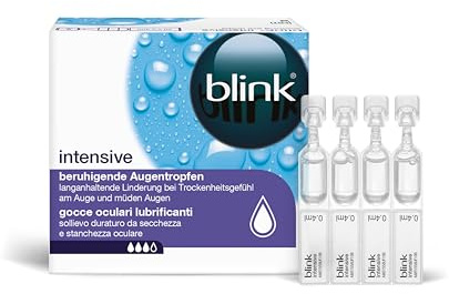 Blink intensive Augentropfen - Beruhigende Augentopfen für lang anhaltende Linderung bei Trockenheitsgefühl am Auge – mit Hyaluronsäure, auch für Kontaktlinsenträger, Einzeldosen, 20 x 0,4 ml
