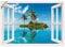 ARTland Wanddeko Wandtattoo selbstklebende Vinylfolie 100x70 cm Fensterblick Fenster Meer Insel Palmen Karibik Urlaub T5MZ