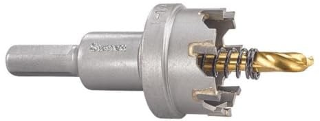 Starrett Tungsten Carbide Tipped Hole Saw - SM32 Sheet Metal Cutter With Arbor & Pilot Drill Bit - For Drilling Stainless Steel Aluminum Alloy - Grey, 32 mm