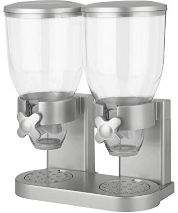 Honey Can Do Zevro Double Plastic Classic Dry Food Dispenser Double Canister, Silver/ Transparent