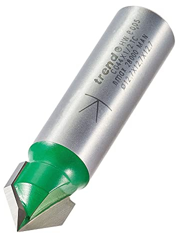Trend CraftPro Chamfer Router Cutter Bit, 1/2 Inch Shank, 12.7mm Cut Diameter & 45 Degree V Groove, Tungsten Carbide Tipped, C044X1/2TC