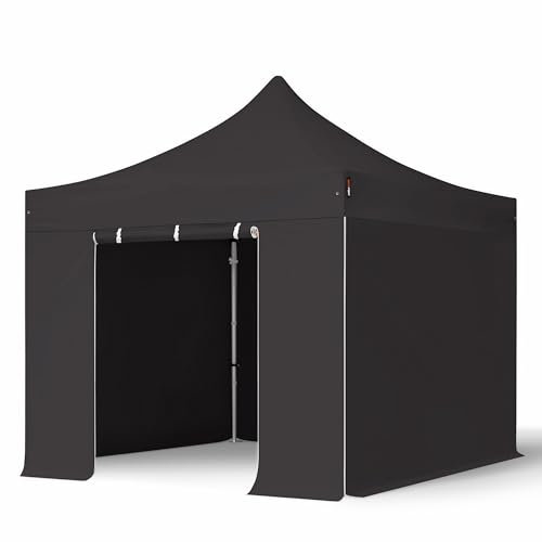 TOOLPORT Faltzelt Faltpavillon Professional 3x3 m mit 4 Seitenteilen (ohne Fenster) - ALU Pavillon Partyzelt schwarz