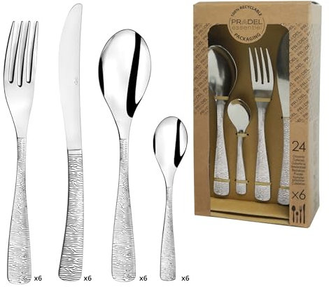 PRADEL ESSENTIEL - Coffret 24 couverts de table pour 6 personnes - Ethnic - Acier inoxydable 18/0, Finition Brillante