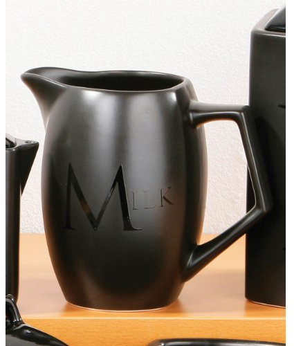 Black Text Milk Jug, Ceramic - Ideal for Serving Milk or Cream