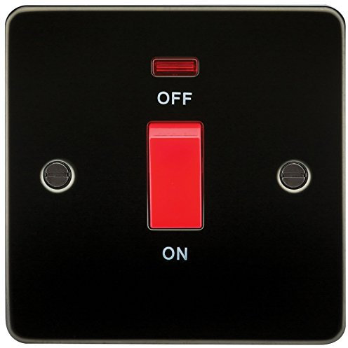 Knightsbridge FP8331NGM Plat FPAV8331NGM Flat Plate 45A 1G Dp Switch with Neon-Gunmetal, Gun Metal