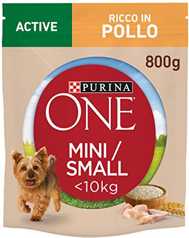 Purina One Mini Active für Hunde unter 10 kg, Kroketten mit Huhn und Reis, 8 Packungen à 800 g