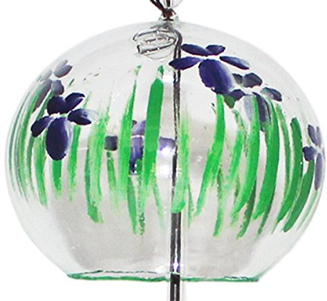 Carillon à vent japonais en verre fait main avec peinture de fleurs d'iris