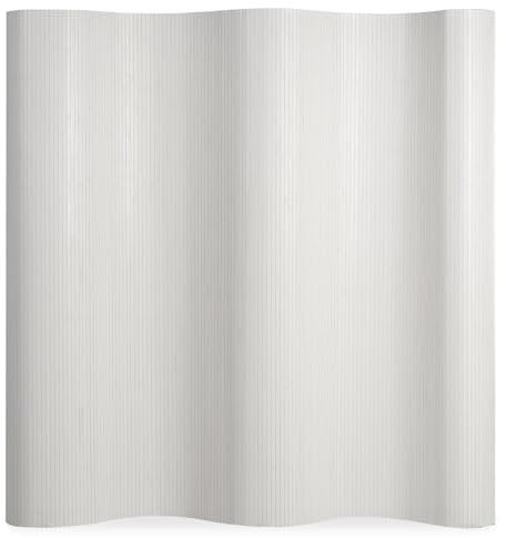 Homestyle4u 305, Paravent Raumteiler Innen Bambus Weiß 200cm hoch Raumtrenner Trennwand Rollbar Wellenform