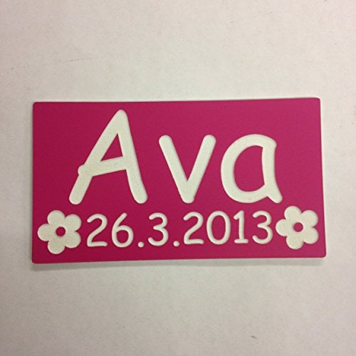FSSS Ltd ENGRAVED NUMBER PLATE NAME DATE WITH FLOWERS FOR PUSH ALONG CAR RIDE ON TOY GIFT (PINK)