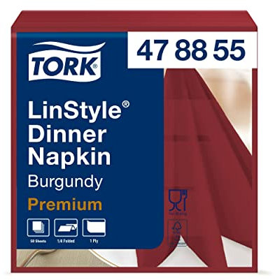 Tork 478855 Linstyle Premium Dinnerservietten Bordeauxrot / Servietten stoffähnlich und saugfähig / 1-lagig / Premium Qualität / 12 x 50 (600) Airlaid Servietten / 39 x 39 cm (B x L)