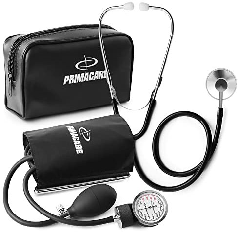 Primacare DS-9195 Professional Adult Size Classic Series Blood Pressure Kit with D-Ring Cuff, Nylon BP Kit, Aneroid Sphygmomanometer with Stethoscope, Black