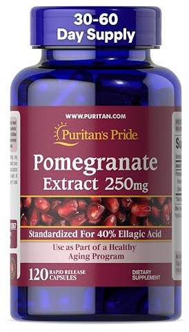 Puritan's Pride Premium Pomegranate Extract 250mg, Dietary Supplement for Antioxidant Health and Healthy Aging Program, 40% Ellagic Acid,120 Rapid Release Capsules (Packaging May Vary)
