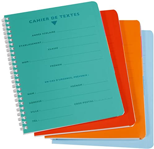 Calligraphe 458460C Un Cahier de Texte à Spirale (une Marque de Clairefontaine) - 17x22 cm - 124 Pages Grands Carreaux - Papier Blanc 90 g - Couverture Polypro Transparent - Couleur Aléatoire