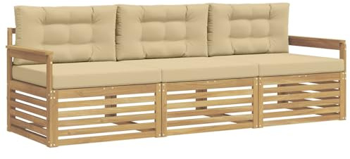 vidaXL Outdoor-Sofagarnitur mit Kissen 3 pcs Weiß und Beige Polyester, Outdoor Lounge, Moderne Ecksofa, Gartenmöbel, Terrassen-Sitze, Komfortables Set für Wohnräume