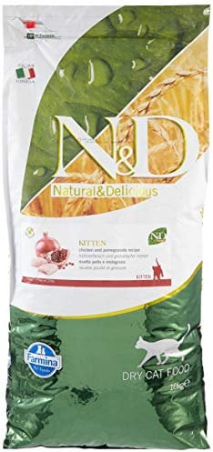 Farmina N&D Prime Kitten Pellets Katzenfutter(Trockenfutter, mit hochwertigen Vitaminen und natürliche Antioxidantien, ohne Mais, Zutaten: Huhn und Granatapfel, Portionsgröße: 10 kg)