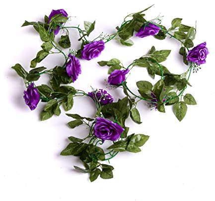 Best Artificial 210cm/7ft Purple Silk Rose Flower Garland Hanging Vine Wedding String Plant