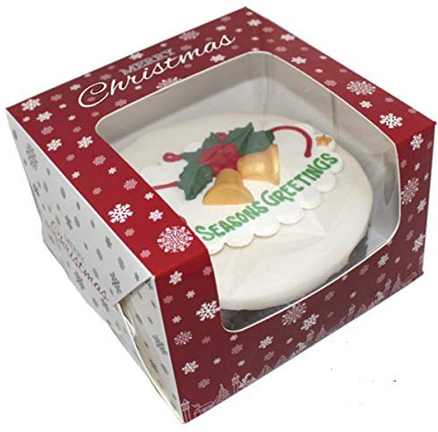 Cater4You Premium Windowed Christmas SNOWFLAKE Cake Boxes 8x8x5 - Pack of 10