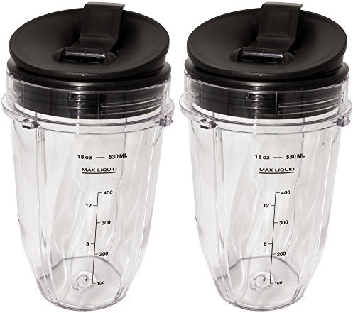 Blendin 18 Ounce Small Cup Jar with Sip N Seal Lids - Replacement Cup Compatible with Nutri Ninja Auto-iQ 1000w Series and Duo Blenders - Premium Blender Cups Replacement (2 Pack)