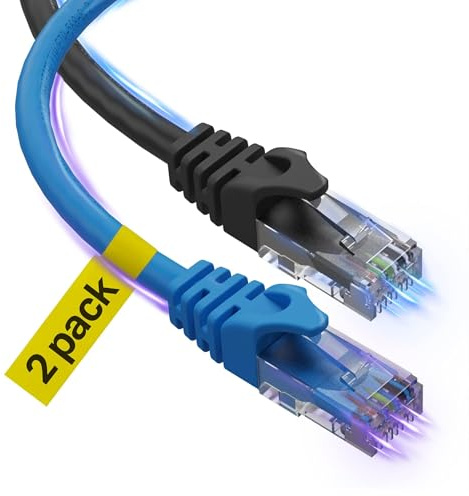 Ultra Clarity Cables Ethernet Cable Cat6 6M/20ft [2 Pack] High-Speed 10Gbps LAN Cable with Gold Plated RJ45 Connector for Router, Modem, PC, Switches, Hub, Laptop, Black, 1 Pack