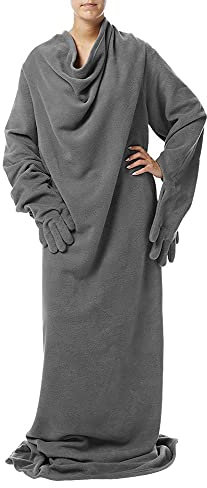 Doojo Flauschige Wohndecke I Lesedecke I mit abnehmbaren Handschuhen I Ärmeldecke I TV-Decke I Ökotex Zertifiziert I 150 x 200 cm I versch. Farben, Farben:Grau