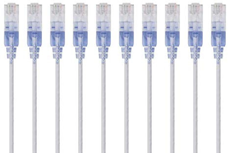 Monoprice Cat6A Ethernet Patch Cable - Snagless RJ45, 550Mhz, 10G, UTP, Pure Bare Copper Wire, 30AWG, 10-Pack, 1 Feet, White - SlimRun Series