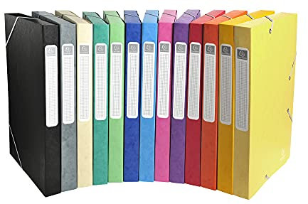 Exacompta 18500H 25er Pack Premium Sammelboxen mit Gummizug 25 mm breit aus extra starkem Colorspan-Karton mit Rückenschild für DIN A4 Archivbox Heftbox Dokumentenbox Zeichenbox farbig sortiert