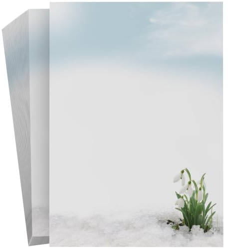 Frühlingsbriefpapier | Schneeglöckchen | 50 Blatt frühlingshaftes Motivpapier DIN A4 | florale Motive | Briefpapier