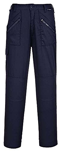 Portwest S687 Womens Work Trousers Lightweight Multi-Functional Polycotton Fit Zip with Knee Pad Pockets Improved Fit Workwear Site Pants Industrial Utility Machine Washable, Navy, Large