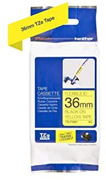 Brother TZe-FX661 Labelling Tape Cassette, Black on Yellow, 36mm (W) x 8M (L), Flexible ID, Brother Genuine Supplies