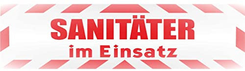 INDIGOS UG - Magnetschild Auto Sanitäter im Einsatz mit Rahmen 30 x 8 cm reflektierend - Magnetfolie LKW Truck Transporter Baustellenfahrzeug Firmenwagen - flexibel abnehmbar und