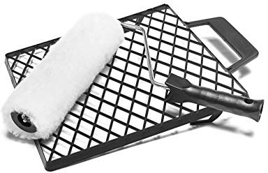 FAMA Farbroller Set | 2-teilig | Vorteilspack 2 Stk. | Inkl. 250 mm Vestanwalze mit Bügel & Abstreifgitter | 18 mm Florhöhe