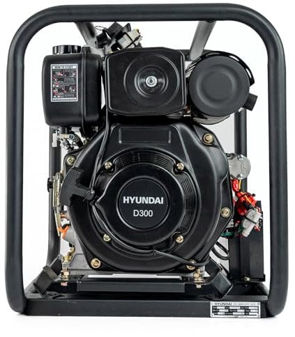 Hyundai 296cc 80mm 3 Open Frame Dirty and Trash Water Pump, Total Head of 25m and Suction Head of 6m Electric Start for Drain Hot Tubs, Swimming Pools, 1 Year Warranty,