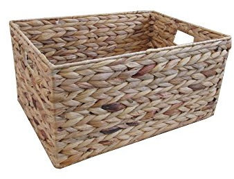 Panier de rangement rectangulaire en jacinthe d'eau naturelle, Taille L
