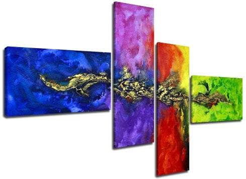 Visario Bild XXL 160 cm auf Leinwand modern (Nr 6508 handgemalt optik) Bilder Set vierteilig fertig gerahmt, Marke original