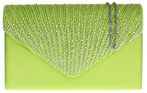 Girly Handbags Gefaltet Satin Clutch Tasche Diamanten Frauen (Lindgrün)