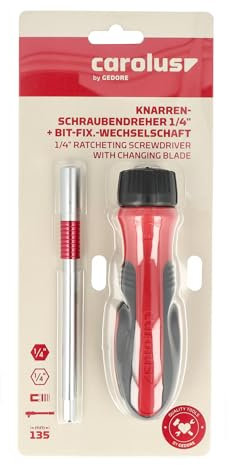 CAROLUS 3802.000 Knarren-Schraubendreher 1/4' mit Bit-Fix.-Wechselschaft, 1 Stück