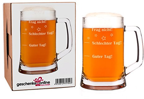 Herz & Heim® Leonardo Bierkrug mit Gratis Gravur - Guter Tag - Schlechter Tag - Frag nicht! - das Stimmungsglas als lustige Geschenkidee