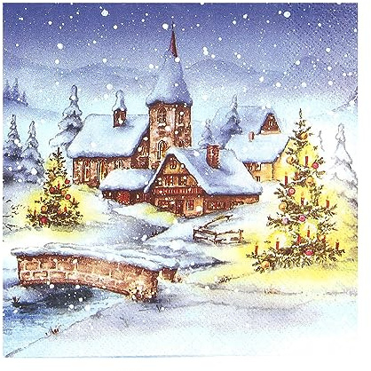 Sigro Weihnachts-Servietten, Motiv Dorf, 33 x 33 cm, Papier, blau, Einheitsgröße
