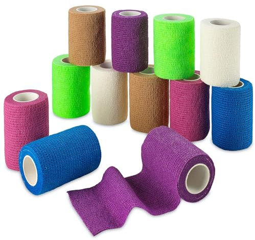 MEDca Selbstklebende Kohäsive Wickel Bandagen 7,5 cm x 4,5 m (Regenbogenfarben) 12er Pack