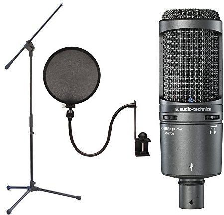 Audio Technica AT2020USB + Plus condensador micrófono con Boom Soporte y Pop Filtro