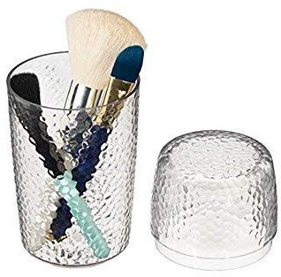mDesign prácticos Vasos con Tapa para Utensilios de Maquillaje - Organizador de Maquillaje - Organizador de cosméticos para el Lavabo o tocador de Maquillaje - Transparente