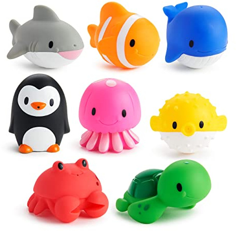 Munchkin Baby Bath Toy Squirts for Babies and Toddlers 9 Months and Up, Ocean Sea Animals Squirters, 8 Pack