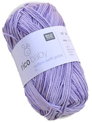 Rico bambino Cotone soft stampa dk Lana 50% cotone 50% Acrilico a colori 007 violetto lilla bianco viola blu mélange 50 gr circa 125 m