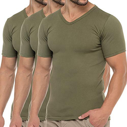 Celodoro Herren Business T-Shirt V-Neck (3er Pack) - Olive XXL