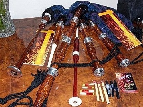 Euro Era Dudelsack in voller Größe, schottisches Hochland, Palisander, B flach, inkl. Etui, Tutorenbuch, Übungschanter