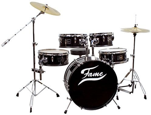 Fame Schlagzeug Practice Set, Inklusive Cymbals und Hocker, Kompaktes Drum-Set mit 20 Zoll BassDrum, Mischholz Kessel, Hochglanz Schwarz, Inklusive Hardware und Aufbauanleitung, Ideal für Zuhause und