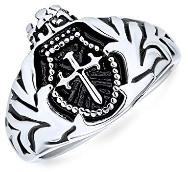 Bling Jewelry Religiöse Krone Für Männer Viking Ritter Schild Malteser Fleur De Lis Kreuz Siegelring Für Männer In Oxidiertem Silberton Aus Edelstahl
