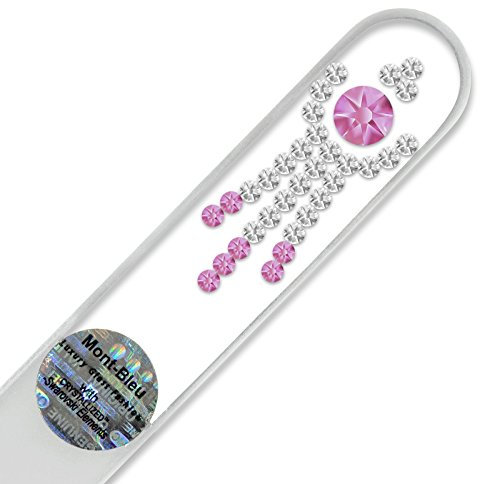 Mont Bleu Crystal Nail File from Limited Edition - Embellished with Swarovski crystals - Quality Czech Tempered Glass - Hand Made in Czech Republic (Europe) - in Black Suede Sleeve (Rose - Crystal)