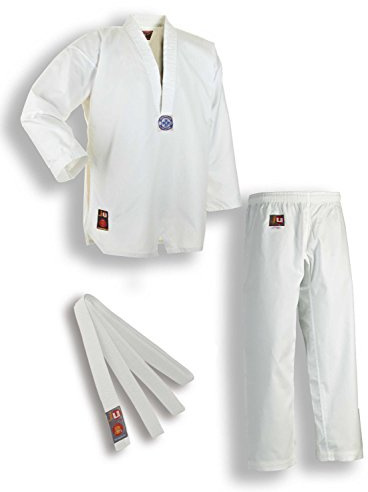 Ju-Sports Taekwondo Anzug Chagi Weiß 100 I Dobok für Kinder & Erwachsene I Kimono in Ripp-Optik inkl. weißem Gürtel I Hose mit Kickzwickel